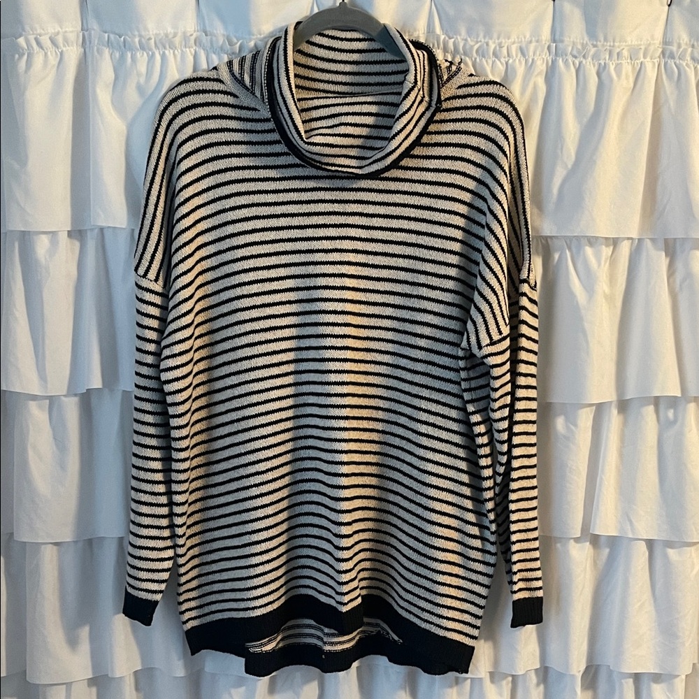 Amazon Black and White Striped Cowl Neck Sweater